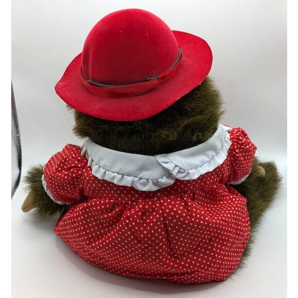Vintage Hosung 1994 Chimp Monkey Polka Dot Red Dress with Hat Plush Puppet Toy - Picture 5 of 8